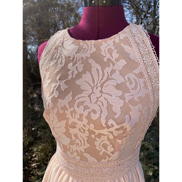 LuLus Pink Blush Maxi Formal Dress Lace Top Chiffon Skirt XS - Picture 7 of 13